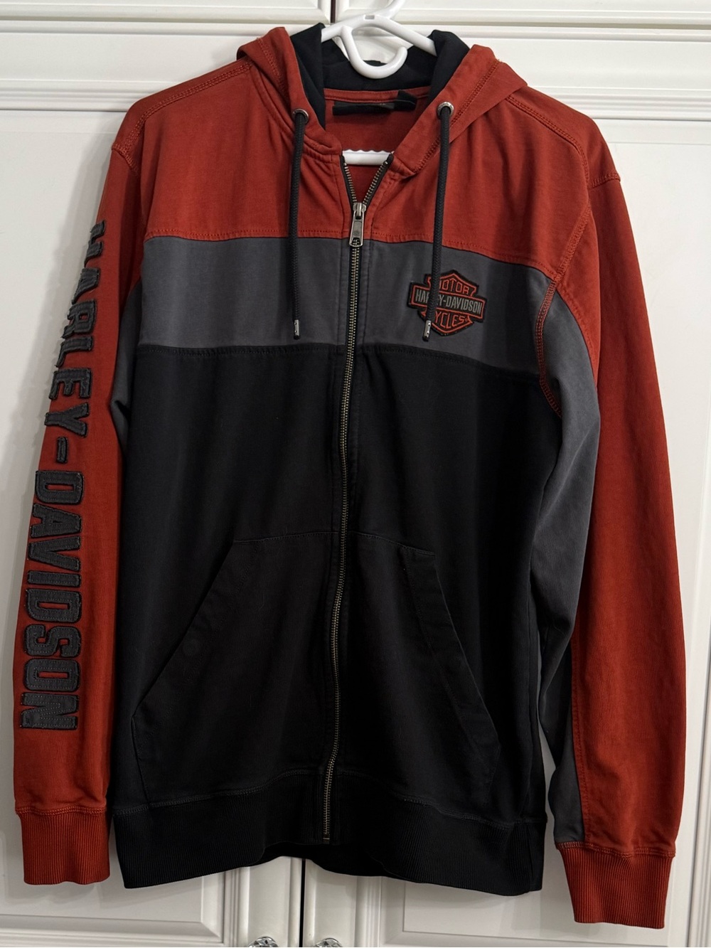 Harley-Davidson Copperblock Zip-Up Hoodie Orange Black Grey 99084-20VM Size M
